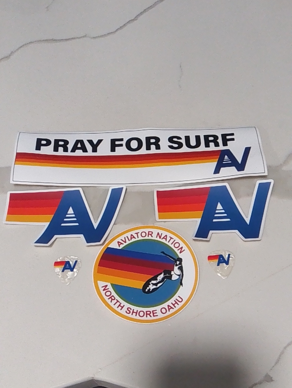Aviator Nation 'Pray for Surf' Sticker Pack - White with Rainbow Accents